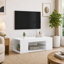 White TV Cabinet with LED Lights and Ample Storage