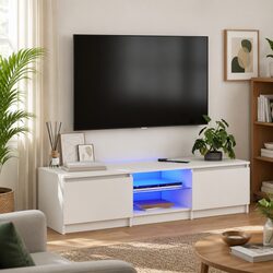 White TV Cabinet with RGB LED Lights 140x40x36cm