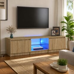 LED Brown TV Cabinet Media Stand with Storage 140x40x36cm