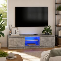 Grey TV Cabinet with RGB LED Lights and Shelving