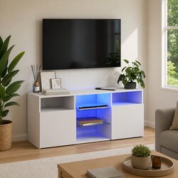 RGB LED TV Cabinet with White Finish 120x30x50cm