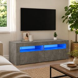 Modern Grey Media Storage Unit with RGB LED Lights
