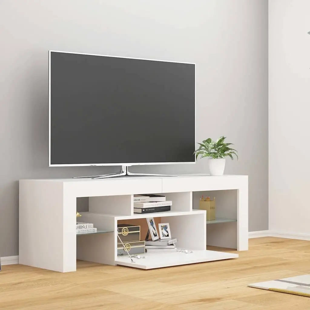 TV Cabinet Modern RGB LED Lights White 120cm Storage Unit