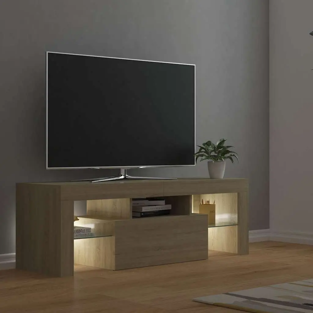 TV Cabinet with RGB LED Lights Sonoma Oak Media Storage Stand 120x35x40cm