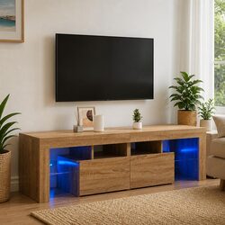 RGB LED Light TV Cabinet in Brown Engineered Wood