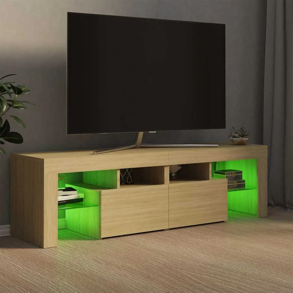 TV Cabinet with RGB LED Lights Storage Unit Engineered Wood Brown 140 x 36.5 x 40 cm