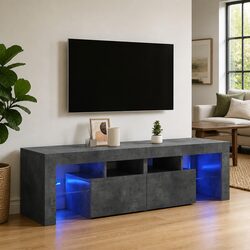 RGB LED Light TV Cabinet in Concrete Grey 140x36.5x40cm