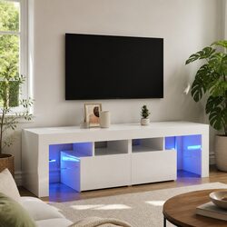 High Gloss White TV Cabinet with RGB LED Lighting