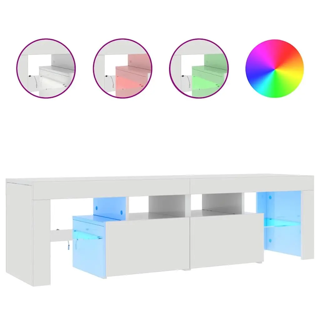 TV Cabinet Modern Storage Unit with RGB LED Lights High Gloss White 140 x 36.5 x 40 cm