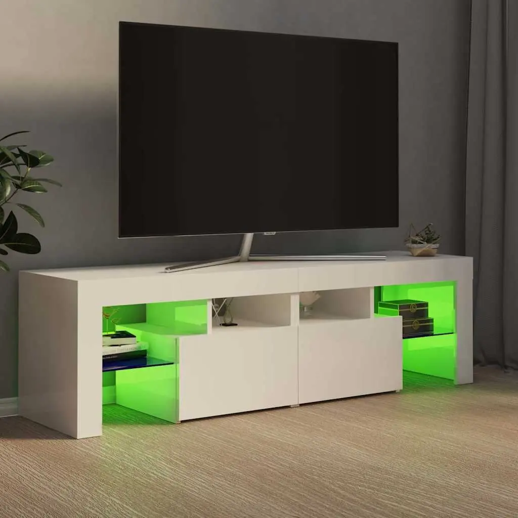 TV Cabinet Modern Storage Unit with RGB LED Lights High Gloss White 140 x 36.5 x 40 cm