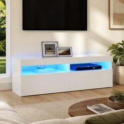 White TV Cabinet with RGB LED Lights, 120x35x40 cm