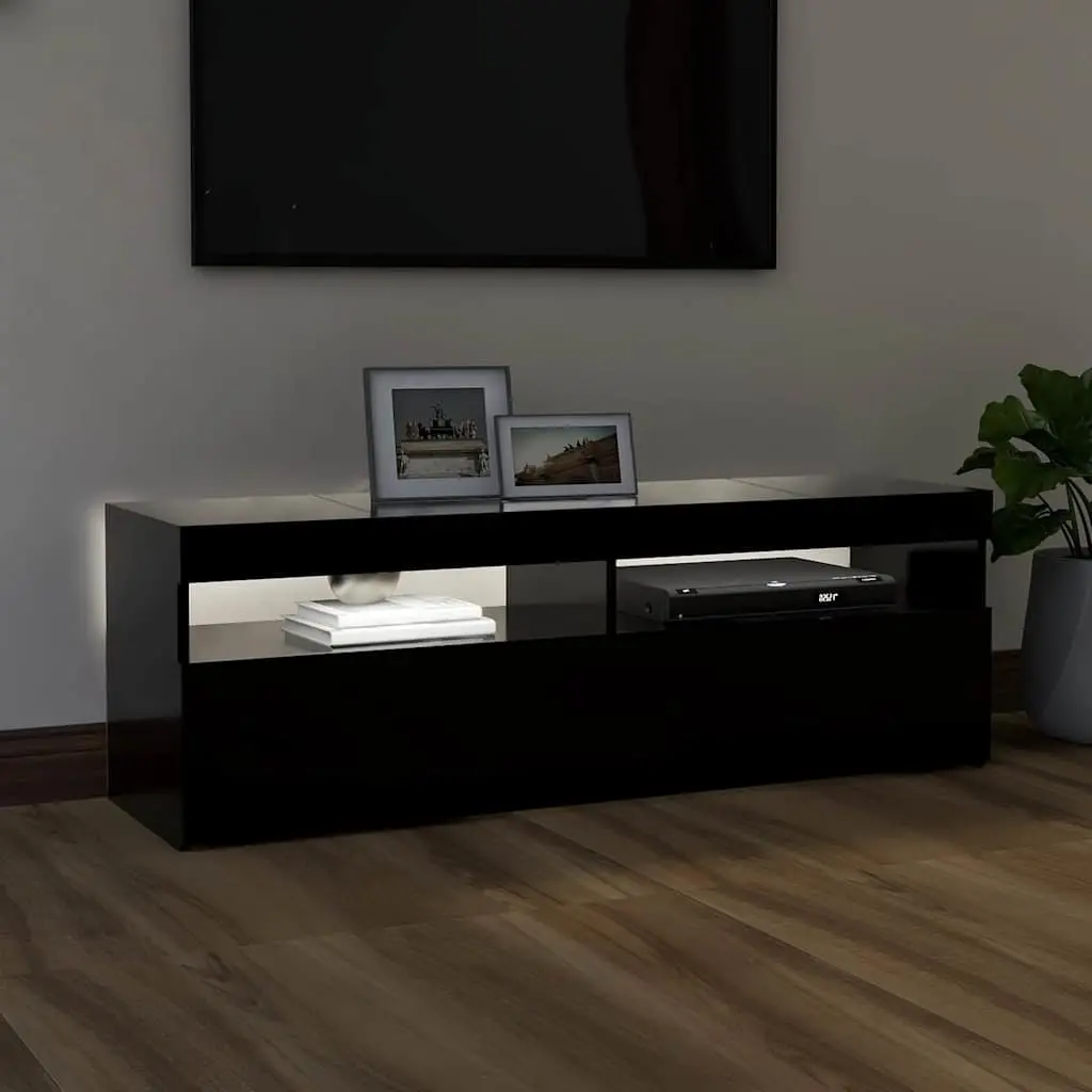 TV Cabinet with RGB LED Lights Spacious Black Media Stand