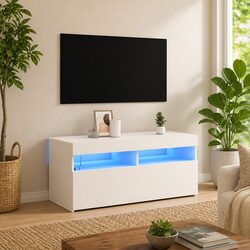 RGB LED White TV Cabinet Media Storage 90x35x40 cm