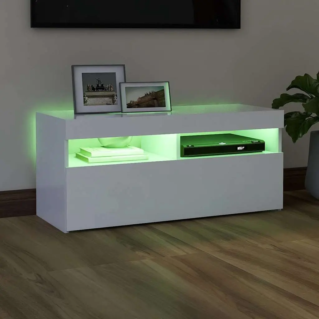 TV Cabinet with RGB LED Lights White 90x35x40 cm Media Storage Entertainment