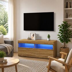 Media Storage TV Cabinet Unit in Brown with LED Lighting