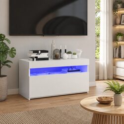 LED Lighted Media Storage Unit in White 75x35x40cm