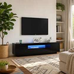 Functional Black Media Stand with RGB LED Lights 160x35x40cm