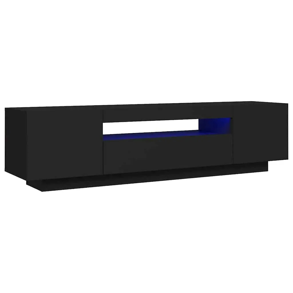 TV Cabinet with RGB LED Lights Black Media Stand Storage Unit 160x35x40cm
