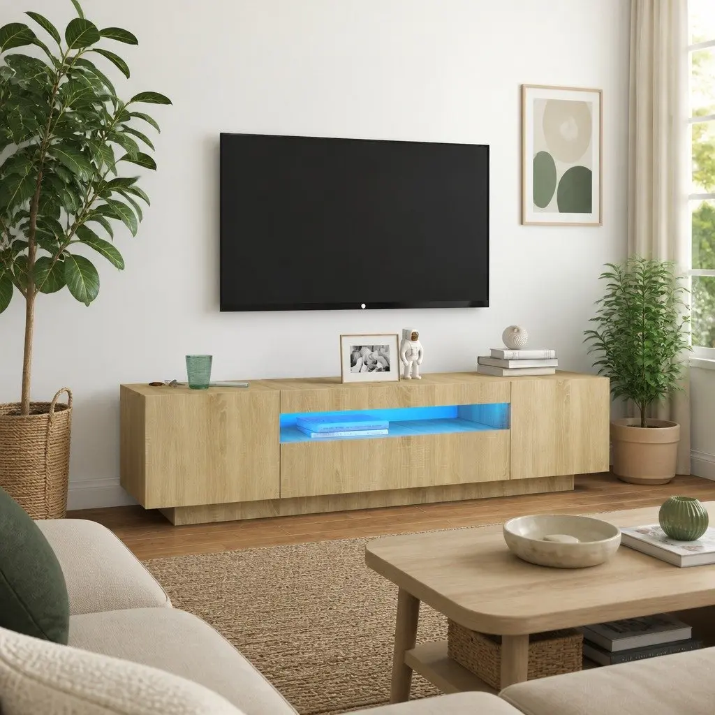 TV Cabinet with RGB LED Lights Spacious Brown Sonoma Oak