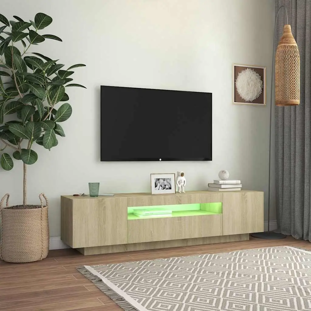 TV Cabinet with RGB LED Lights Spacious Brown Sonoma Oak