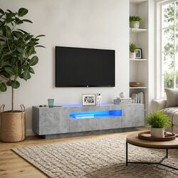 Media Storage Unit Grey TV Cabinet with LED Lights