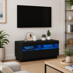 Black Media Stand TV Cabinet with RGB LED Lights