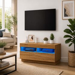 RGB LED Light Brown Media Entertainment TV Cabinet
