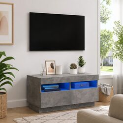 Grey Concrete TV Cabinet with RGB LED Lighting Features
