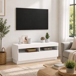Functional White TV Cabinet with LED Lights