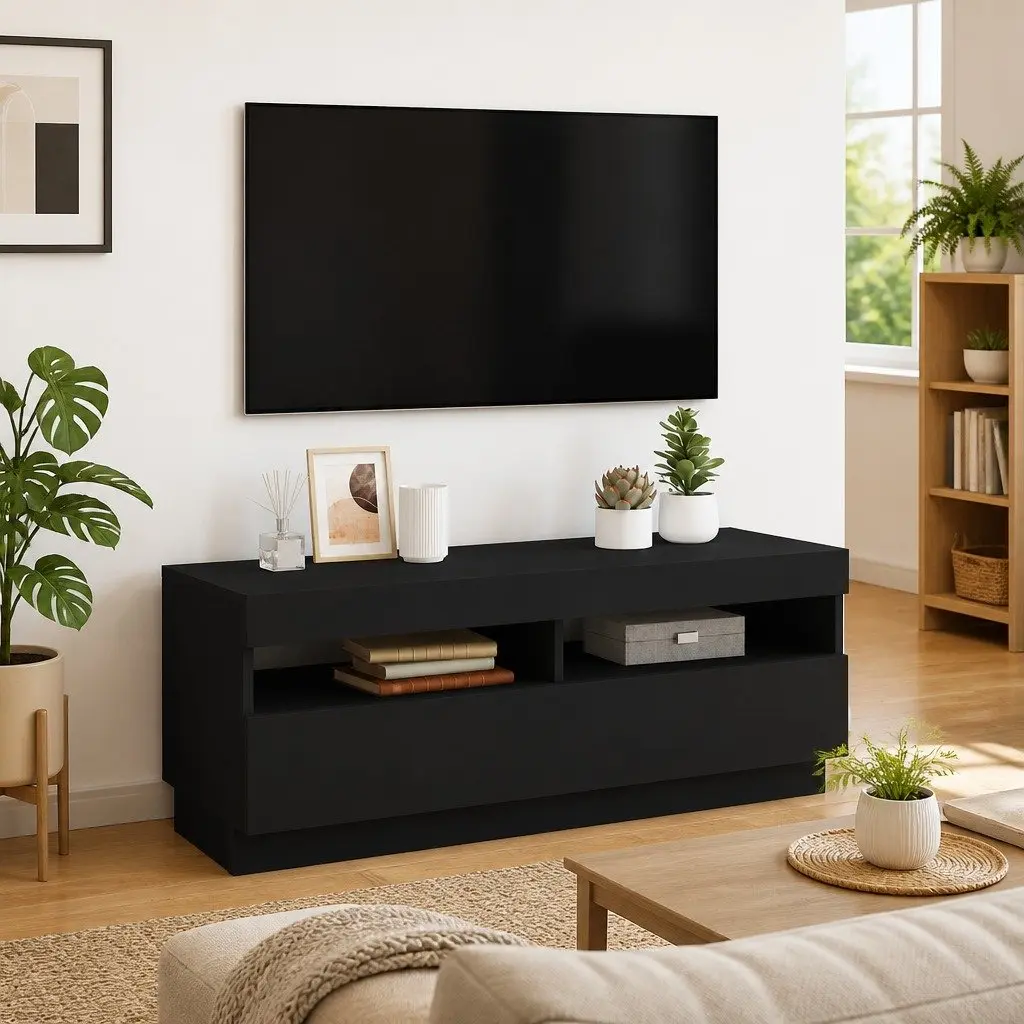 TV Cabinet with RGB LED Lights Spacious Storage Black 100 x 35 x 40 cm