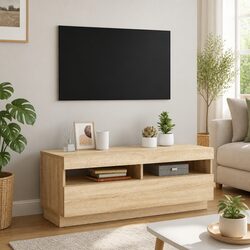 RGB LED Brown TV Cabinet for Media Storage