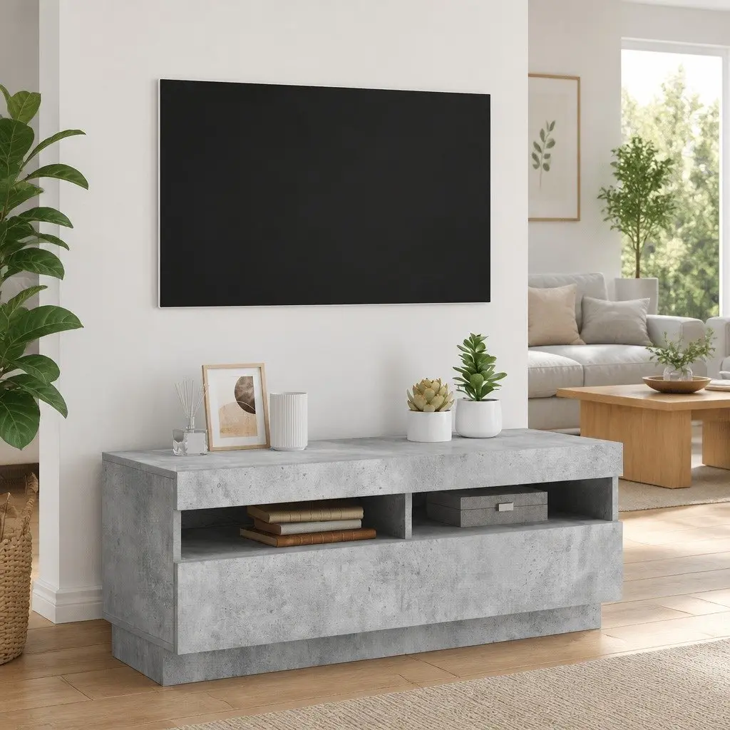 TV Stand Grey with RGB LED Lights Media Storage Unit 100 x 35 x 40 cm