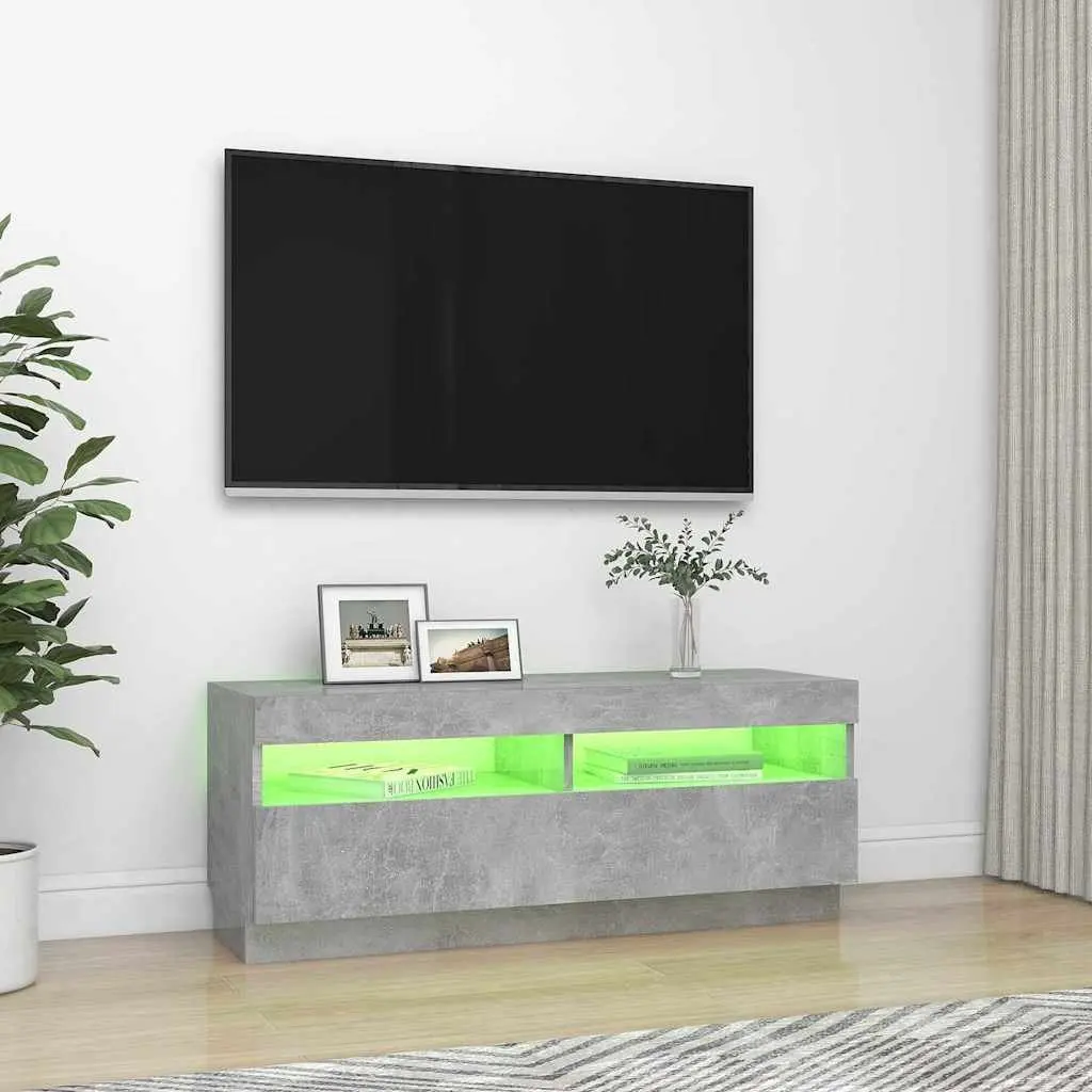 TV Stand Grey with RGB LED Lights Media Storage Unit 100 x 35 x 40 cm