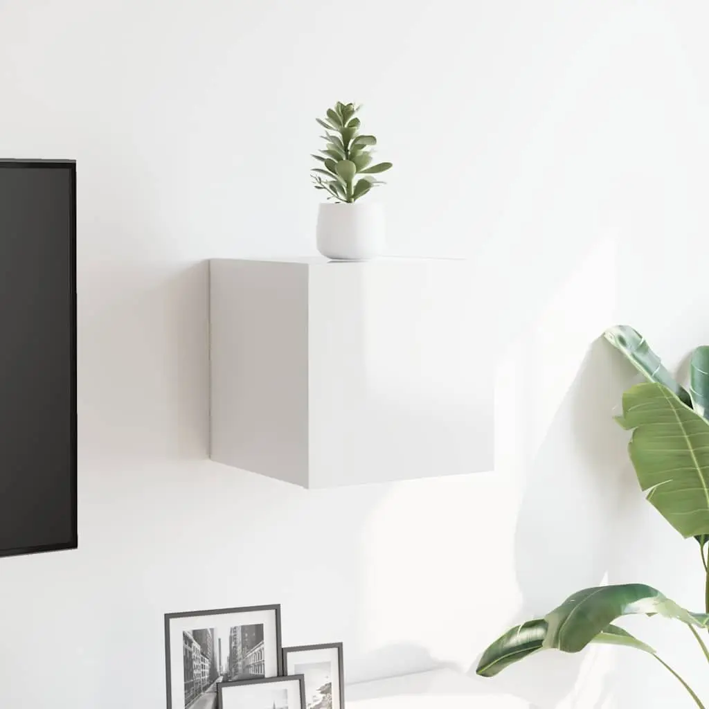 Wall Mounted TV Cabinet Space Saving High Gloss White 30.5 x 30 x 30 cm