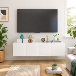 Efficient White Wall-Mounted TV Cabinet Units with Storage