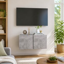 Grey Wall Mounted TV Cabinet with Storage Compartments