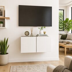 Wall-Mounted TV Cabinet in White Sonoma Oak