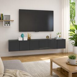 3-Piece Wall-Mounted TV Cabinet Set in High Gloss Grey