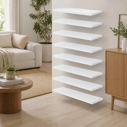 Engineered Wood White Wall Mounted Bookshelf Boards - 8 Pcs