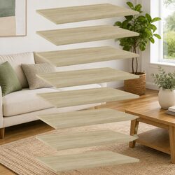 8 Brown Engineered Wood Floating Shelves for Storage