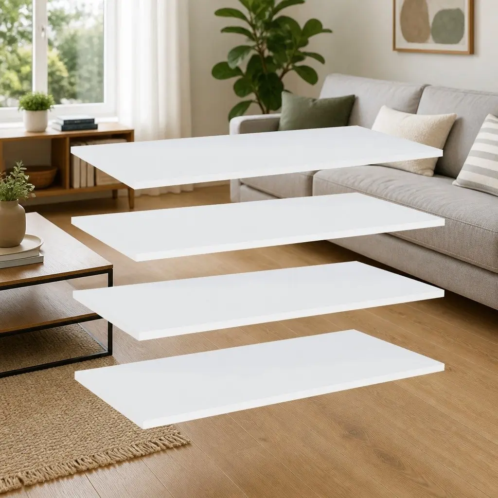 White Floating Wall Mount Shelves 4 Piece Storage Boards Engineered Wood 80cm x 20cm