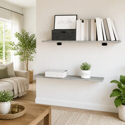 4 Piece Set of Wall Mounted Grey Bookshelf Boards