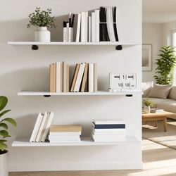Set of 4 Wall-Mounted White Bookshelf Boards