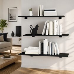 Set of 4 Black Floating Shelves – Engineered Wood