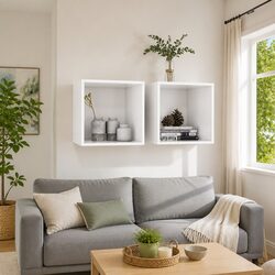 Set of 2 White Floating Wall Cabinets 37x37x37 cm Engineered Wood