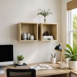 Floating Wall Cabinet Set of 2 - 37x37x37 cm Brown