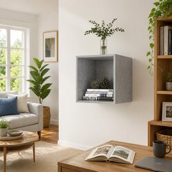 Engineered Wood Grey Floating Storage Shelf Cabinet