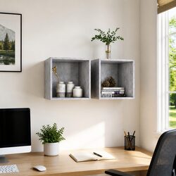 Engineered Wood Grey Wall Cabinet Pair 37x37x37 cm