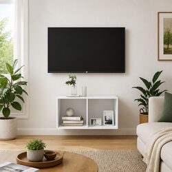 Wall-mounted White TV Cabinet with Two Storage Compartments
