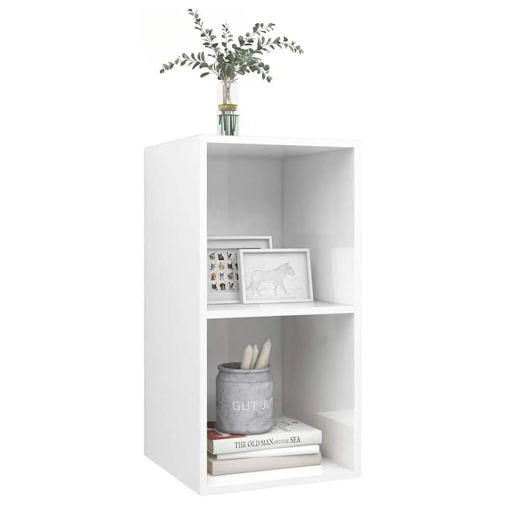 Wall-mounted TV Cabinet High Gloss 2 Compartment White 37 x 37 x 72 cm